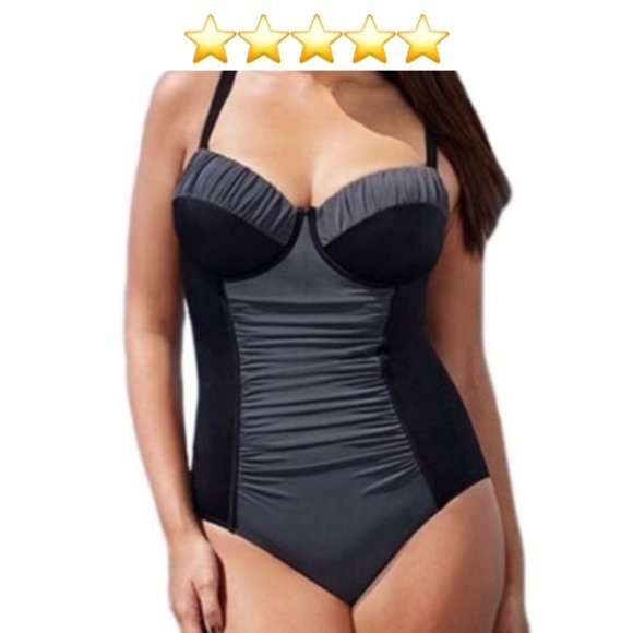 Colorblock Black Gray One Piece Swimsuit XL - Picture 3 of 10